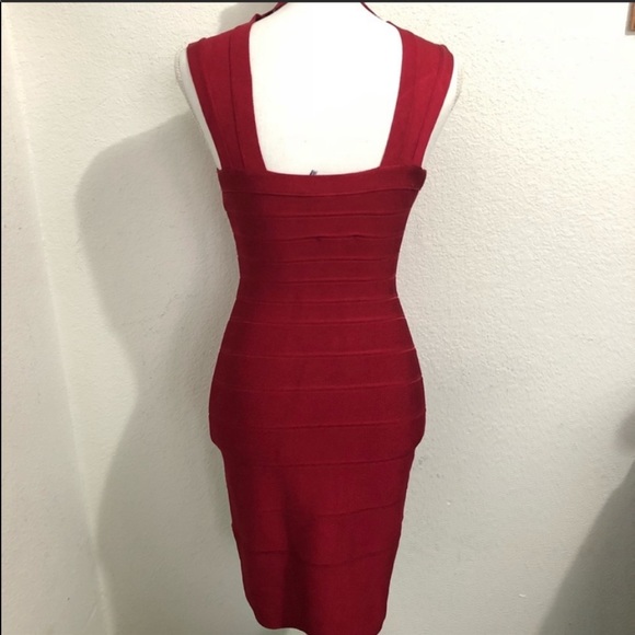 Herve Leger Red Front Zip Bandage Dress - Picture 3 of 4